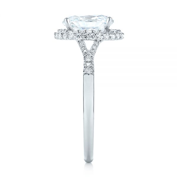 18k White Gold Diamond Halo Split Shank Engagement Ring - Side View -  104326