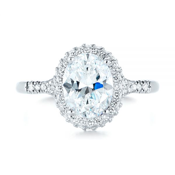 14k White Gold 14k White Gold Diamond Halo Split Shank Engagement Ring - Top View -  104326