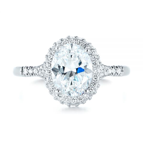 18k White Gold Diamond Halo Split Shank Engagement Ring - Top View - 104326