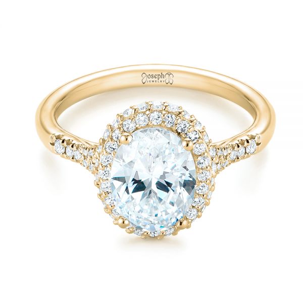 18k Yellow Gold 18k Yellow Gold Diamond Halo Split Shank Engagement Ring - Flat View - 104326