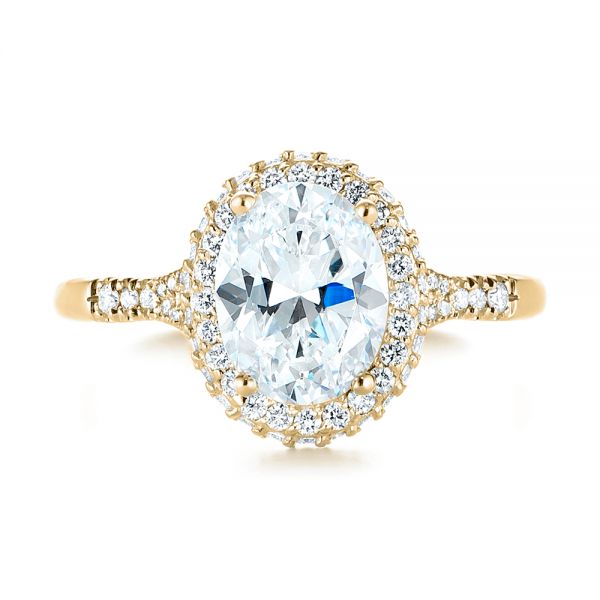 18k Yellow Gold 18k Yellow Gold Diamond Halo Split Shank Engagement Ring - Top View -  104326