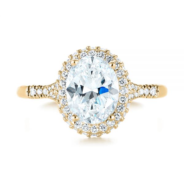 18k Yellow Gold 18k Yellow Gold Diamond Halo Split Shank Engagement Ring - Top View - 104326