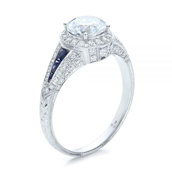 Diamond Halo and Blue Sapphire Engagement Ring - Image