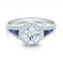 Diamond Halo And Blue Sapphire Engagement Ring - Flat View -  100391 - Thumbnail