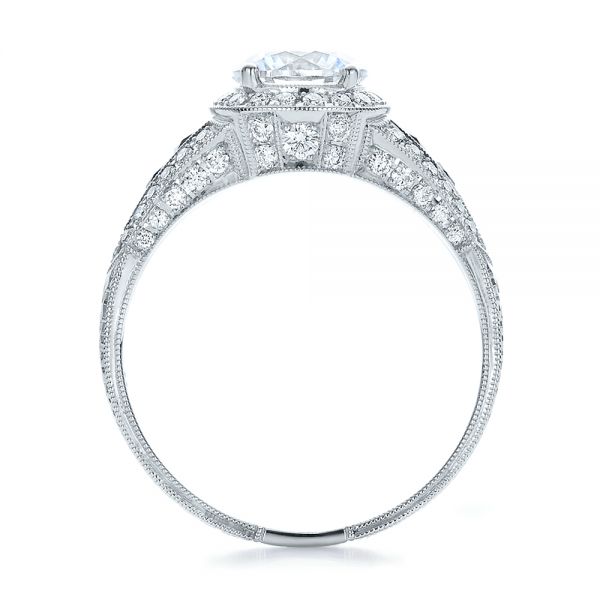 Diamond Halo And Blue Sapphire Engagement Ring - Front View -  100391