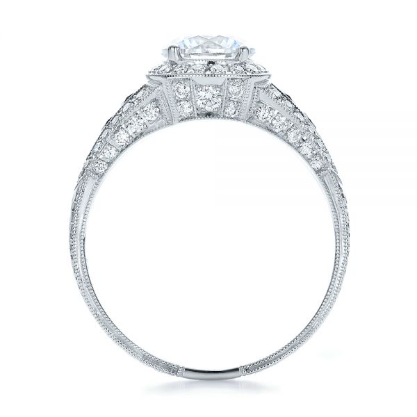 Diamond Halo And Blue Sapphire Engagement Ring - Front View - 100391
