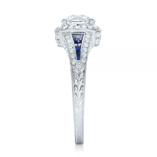 Diamond Halo And Blue Sapphire Engagement Ring - Side View -  100391