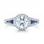 Diamond Halo And Blue Sapphire Engagement Ring - Top View -  100391 - Thumbnail