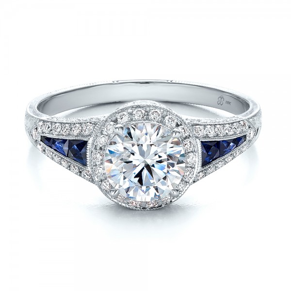 ... Engagement Rings â€º Diamond Halo and Blue Sapphire Engagement Ring