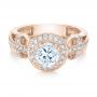 18k Rose Gold 18k Rose Gold Diamond Halo And Cross Engagement Ring - Vanna K - Flat View -  100667 - Thumbnail