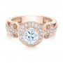 18k Rose Gold 18k Rose Gold Diamond Halo And Cross Engagement Ring - Vanna K - Flat View -  100667 - Thumbnail