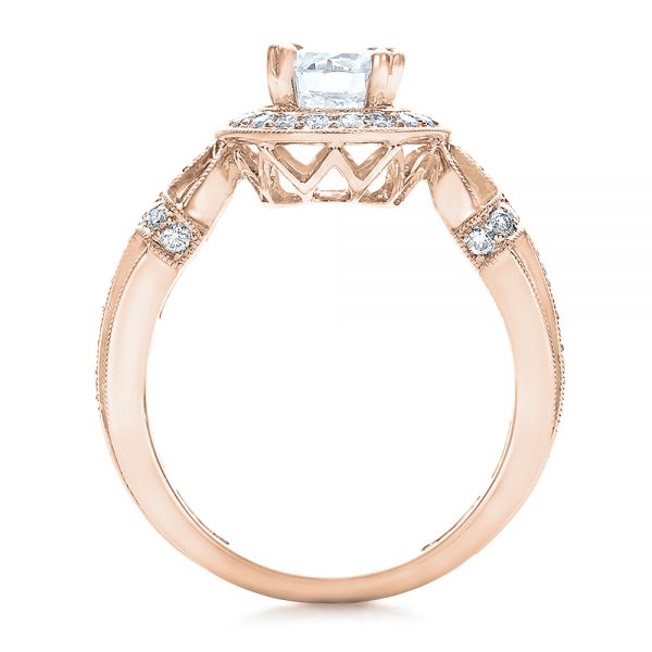 14k Rose Gold 14k Rose Gold Diamond Halo And Cross Engagement Ring - Vanna K - Front View -  100667