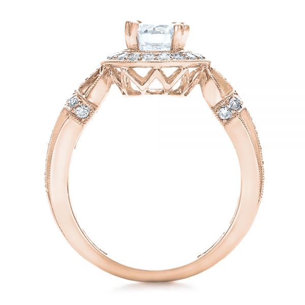 18k Rose Gold 18k Rose Gold Diamond Halo And Cross Engagement Ring - Vanna K - Front View - 100667