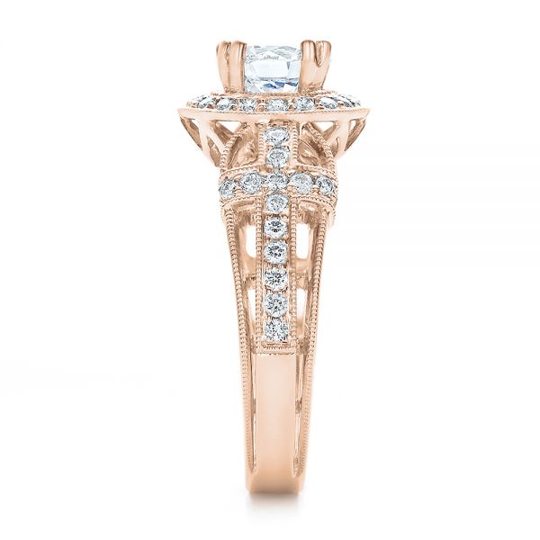 14k Rose Gold 14k Rose Gold Diamond Halo And Cross Engagement Ring - Vanna K - Side View -  100667