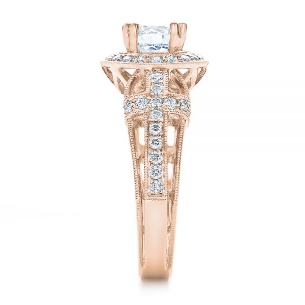 18k Rose Gold 18k Rose Gold Diamond Halo And Cross Engagement Ring - Vanna K - Side View - 100667