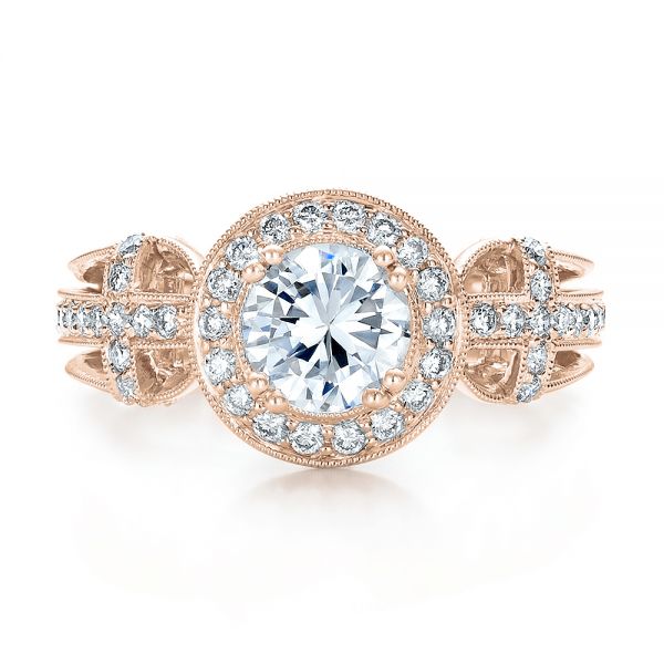 18k Rose Gold 18k Rose Gold Diamond Halo And Cross Engagement Ring - Vanna K - Top View -  100667