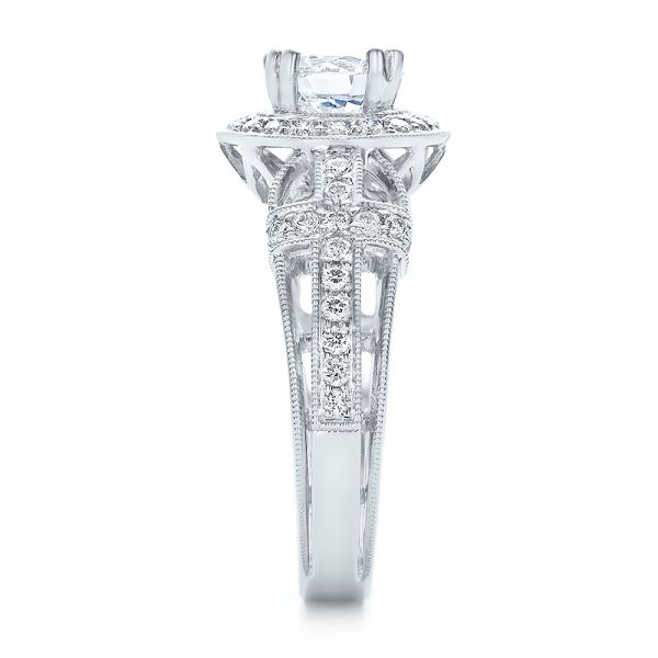 18k White Gold Diamond Halo And Cross Engagement Ring - Vanna K - Side View -  100667