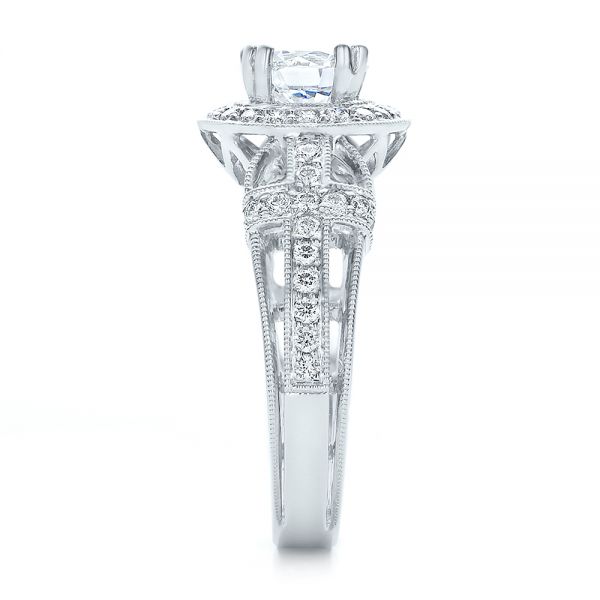 18k White Gold Diamond Halo And Cross Engagement Ring - Vanna K - Side View - 100667