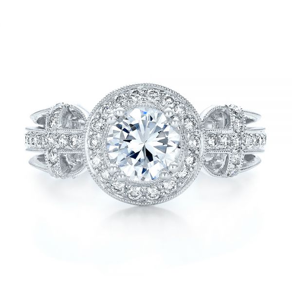  Platinum Platinum Diamond Halo And Cross Engagement Ring - Vanna K - Top View -  100667