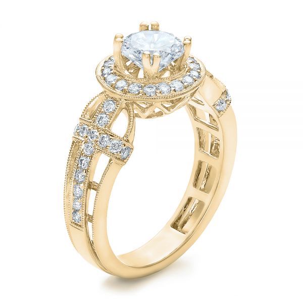 18k Yellow Gold 18k Yellow Gold Diamond Halo And Cross Engagement Ring - Vanna K - Three-Quarter View - 100667