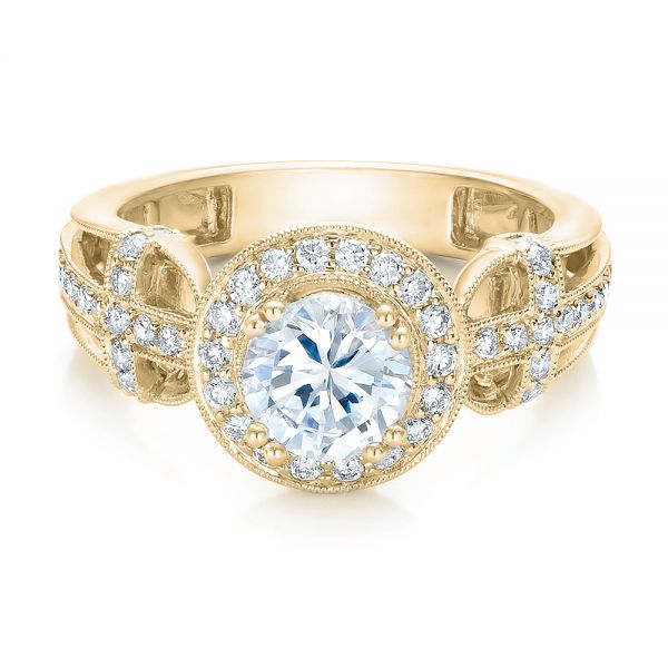 18k Yellow Gold 18k Yellow Gold Diamond Halo And Cross Engagement Ring - Vanna K - Flat View - 100667