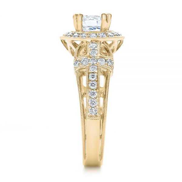 18k Yellow Gold 18k Yellow Gold Diamond Halo And Cross Engagement Ring - Vanna K - Side View -  100667
