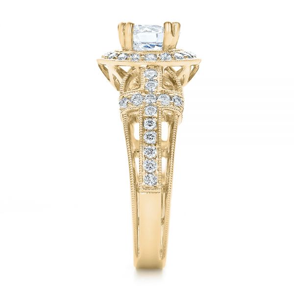 18k Yellow Gold 18k Yellow Gold Diamond Halo And Cross Engagement Ring - Vanna K - Side View - 100667