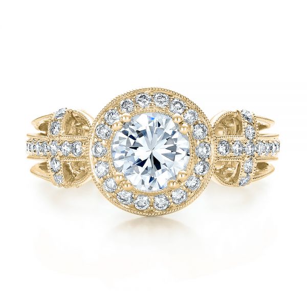 18k Yellow Gold 18k Yellow Gold Diamond Halo And Cross Engagement Ring - Vanna K - Top View - 100667