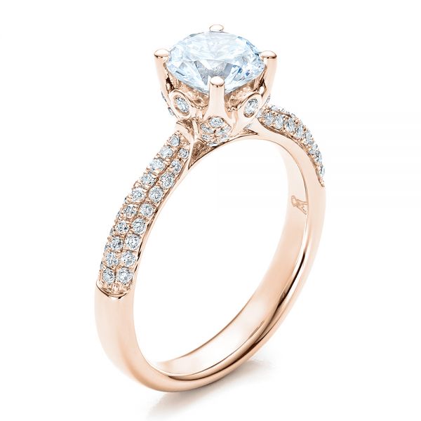 18k Rose Gold 18k Rose Gold Diamond Pave Engagement Ring - Three-Quarter View -  100008