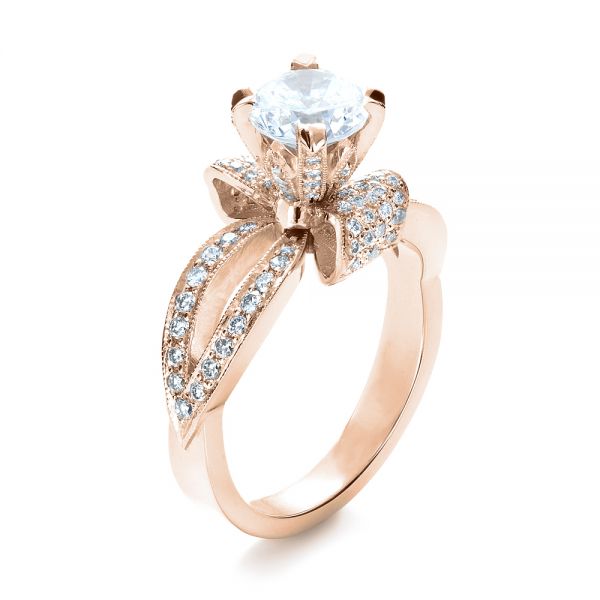 14k Rose Gold 14k Rose Gold Diamond Pave Engagement Ring - Three-Quarter View -  1281
