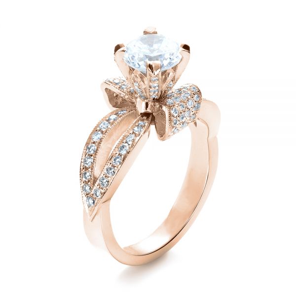 18k Rose Gold 18k Rose Gold Diamond Pave Engagement Ring - Three-Quarter View - 1281