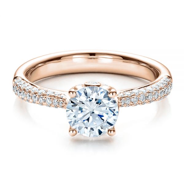 18k Rose Gold 18k Rose Gold Diamond Pave Engagement Ring - Flat View -  100008