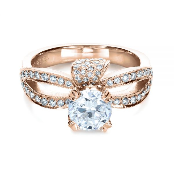18k Rose Gold 18k Rose Gold Diamond Pave Engagement Ring - Flat View -  1281