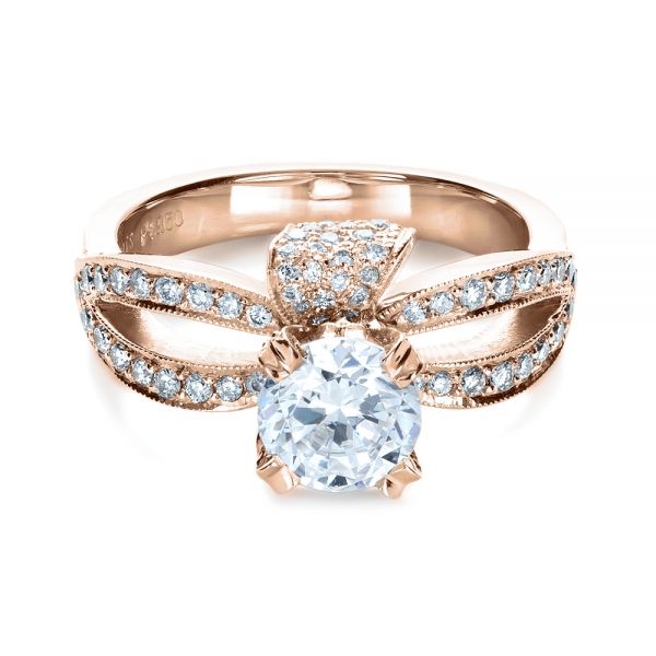 18k Rose Gold 18k Rose Gold Diamond Pave Engagement Ring - Flat View - 1281