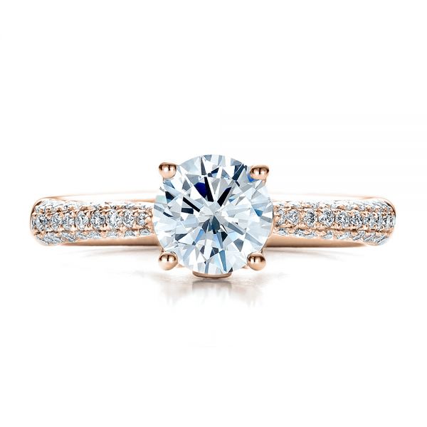 14k Rose Gold 14k Rose Gold Diamond Pave Engagement Ring - Top View - 100008