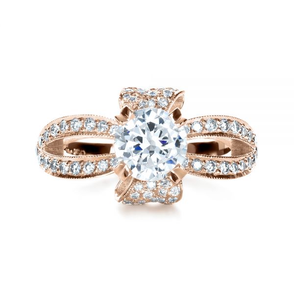 18k Rose Gold 18k Rose Gold Diamond Pave Engagement Ring - Top View -  1281