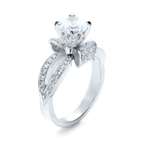 14k White Gold Diamond Pave Engagement Ring - Three-Quarter View -  1281