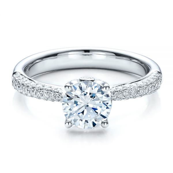 18k White Gold Diamond Pave Engagement Ring - Flat View -  100008