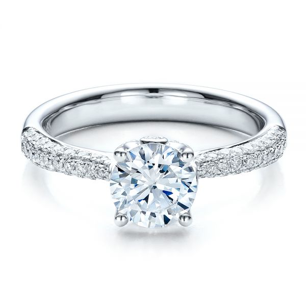 14k White Gold 14k White Gold Diamond Pave Engagement Ring - Flat View -  100008