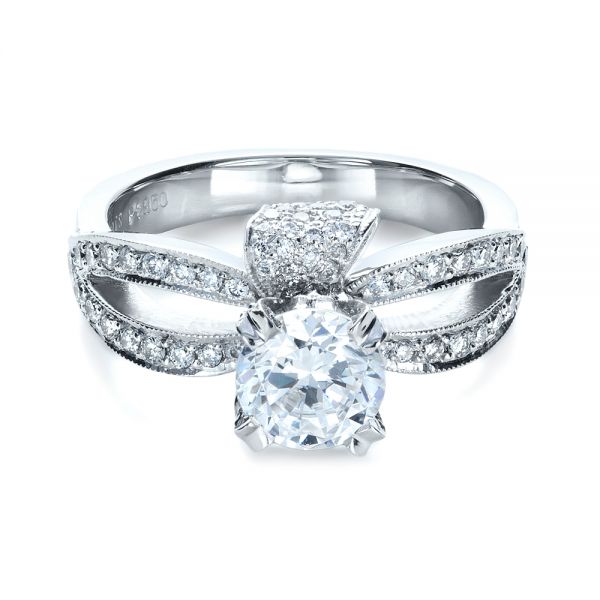 18k White Gold 18k White Gold Diamond Pave Engagement Ring - Flat View - 1281