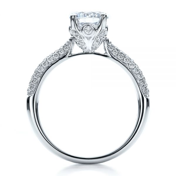 18k White Gold Diamond Pave Engagement Ring - Front View -  100008