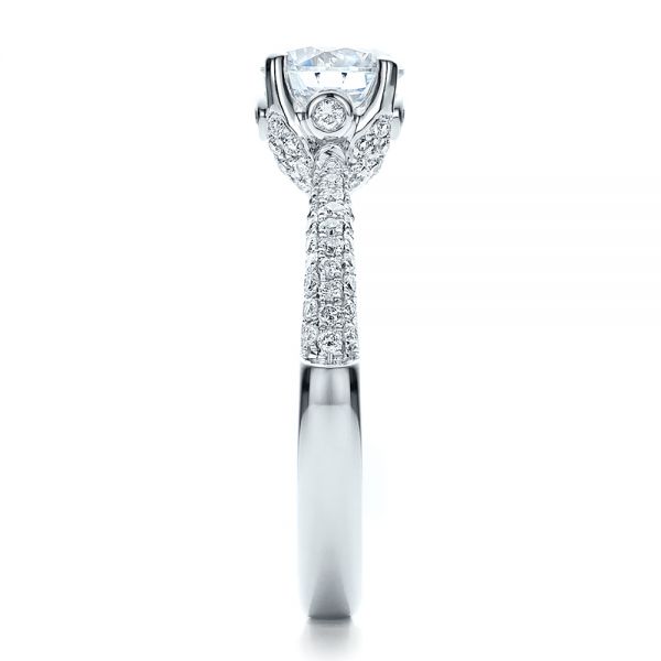 18k White Gold Diamond Pave Engagement Ring - Side View -  100008