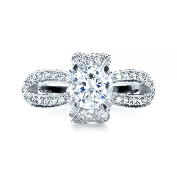 14k White Gold Diamond Pave Engagement Ring - Top View -  1281