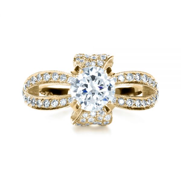 18k Yellow Gold 18k Yellow Gold Diamond Pave Engagement Ring - Top View -  1281
