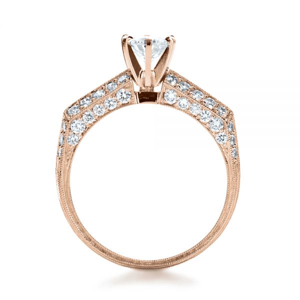 18k Rose Gold 18k Rose Gold Diamond Pave And Hand Engraved Engagement Ring - Front View -  1148