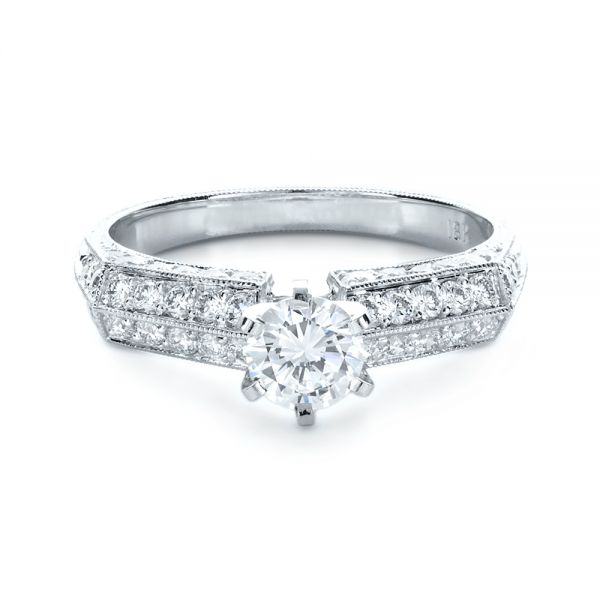  Platinum Platinum Diamond Pave And Hand Engraved Engagement Ring - Flat View -  1148