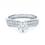 18k White Gold Diamond Pave And Hand Engraved Engagement Ring - Flat View -  1148 - Thumbnail