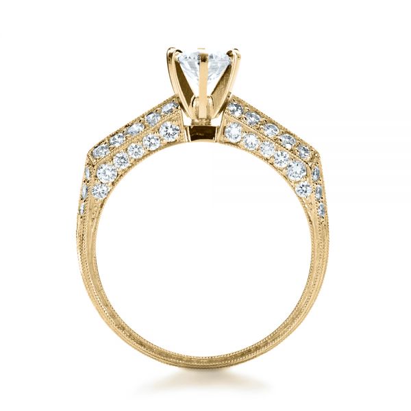 14k Yellow Gold 14k Yellow Gold Diamond Pave And Hand Engraved Engagement Ring - Front View -  1148