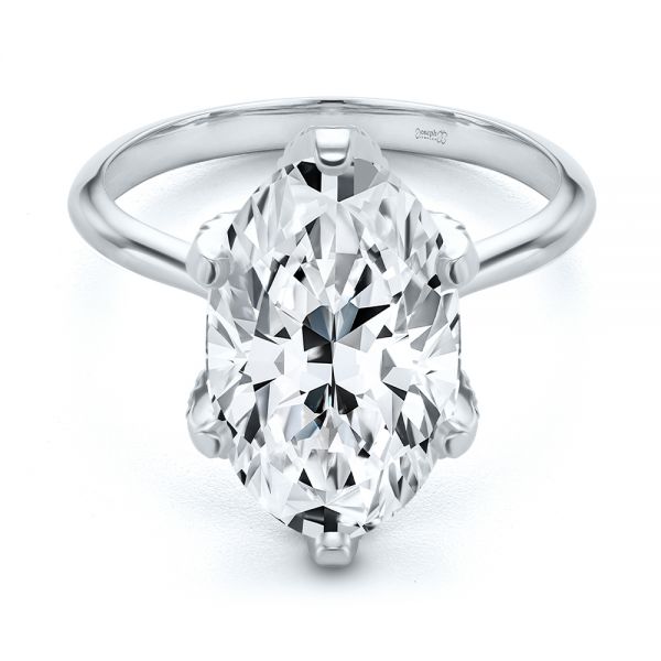 18k White Gold And Platinum 18k White Gold And Platinum Diamond Petal Prongs Oval Engagement Ring - Flat View -  107823 - Thumbnail