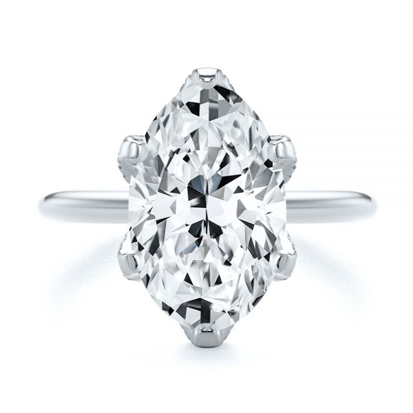 18k White Gold And Platinum 18k White Gold And Platinum Diamond Petal Prongs Oval Engagement Ring - Top View -  107823 - Thumbnail